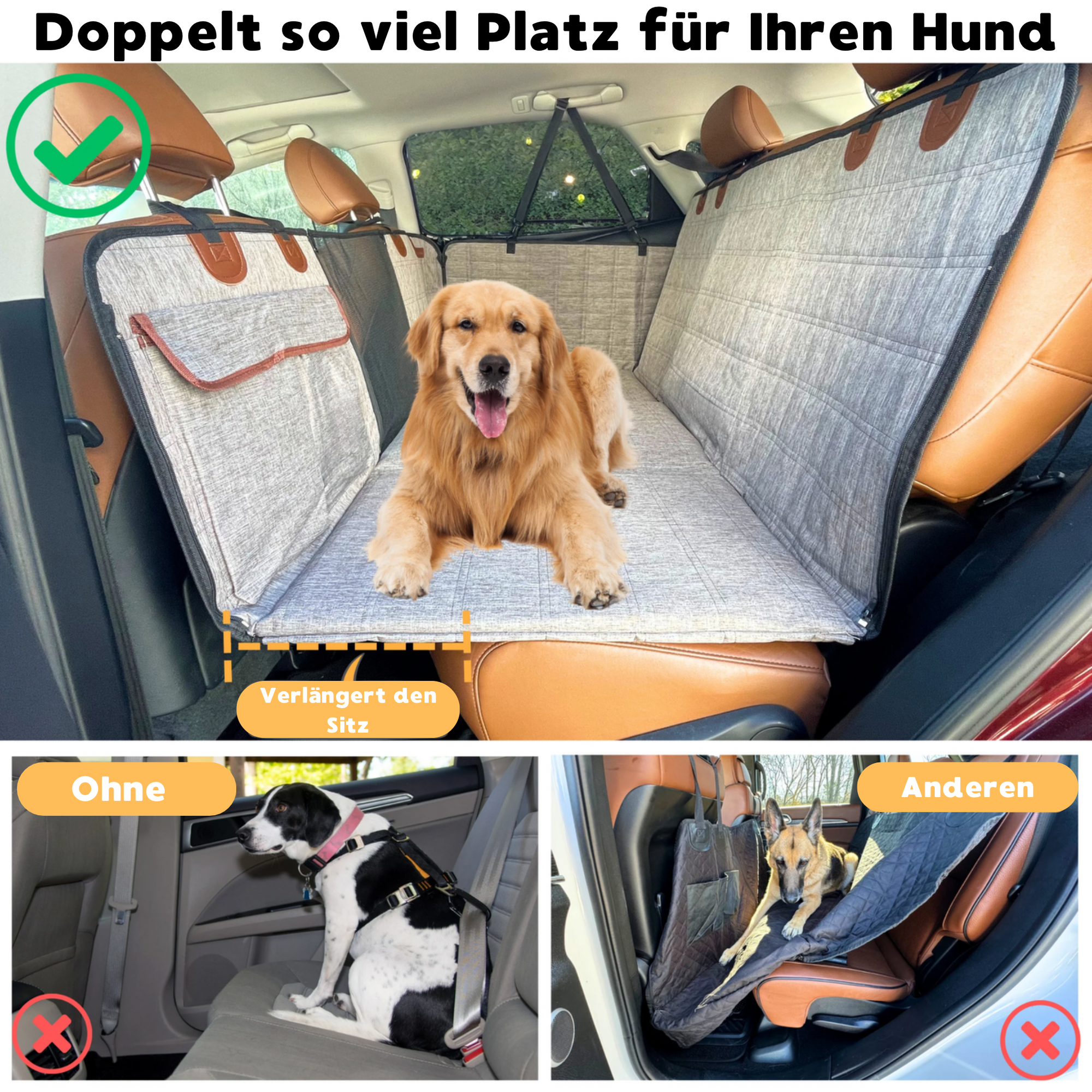 Rücksitzverlängerung für Hunde – Grau mit Türabdeckungen